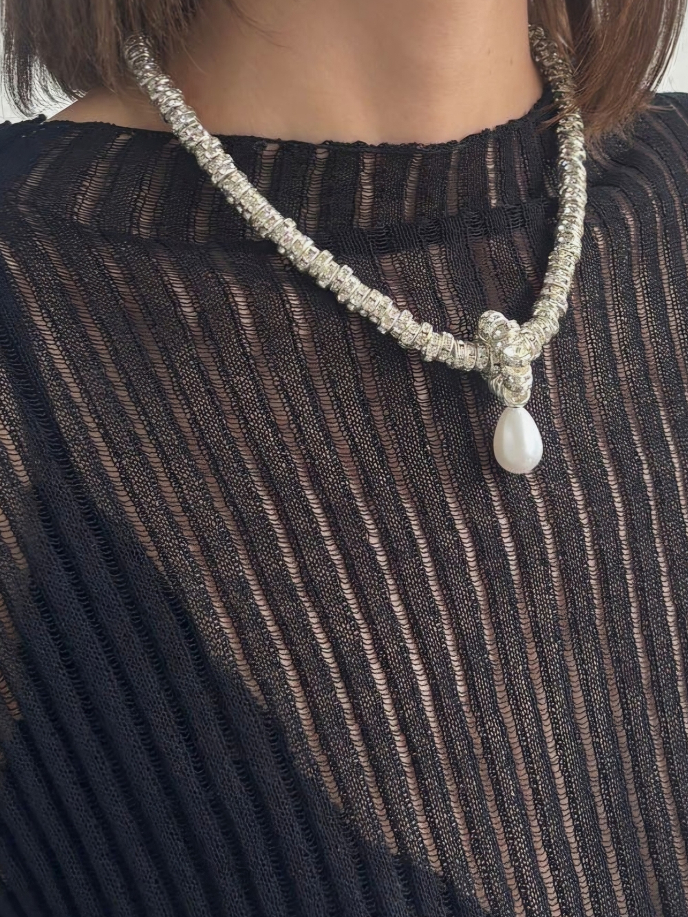 Silver Pearl Drop Statement Necklace - Women Jewelry